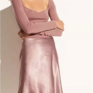 Vince. Pink satin midi skirt.